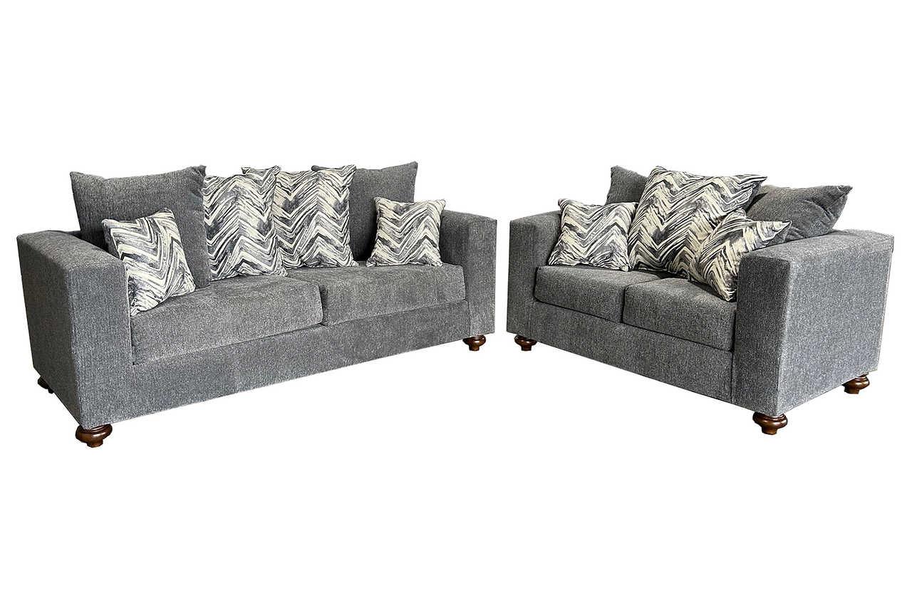 Zander Gray Living Room Set side view highlighting gray fabric upholstery