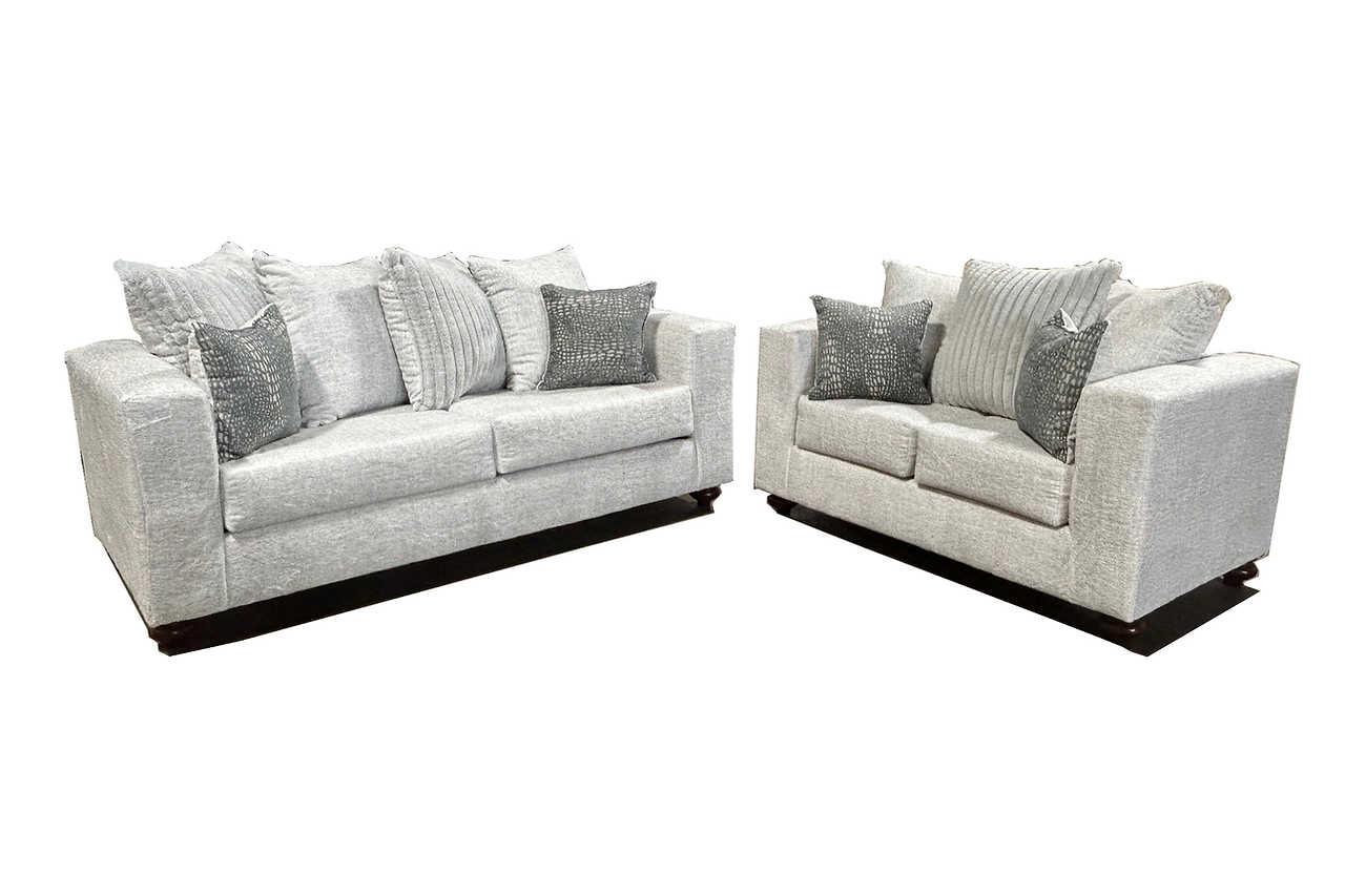 Rivera sofa and loveseat set side view showing fabric texture