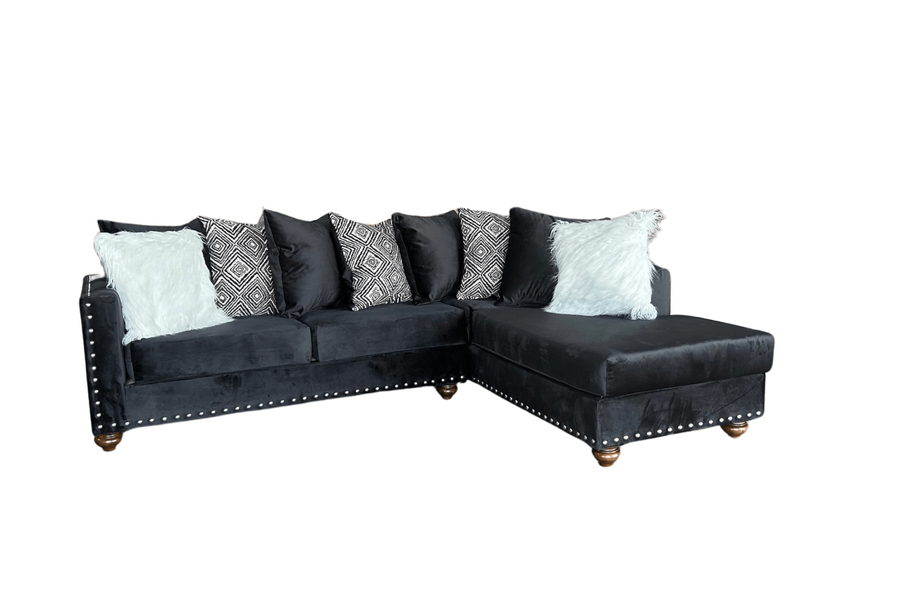 Rivero Black Sectional velvet sofa side view