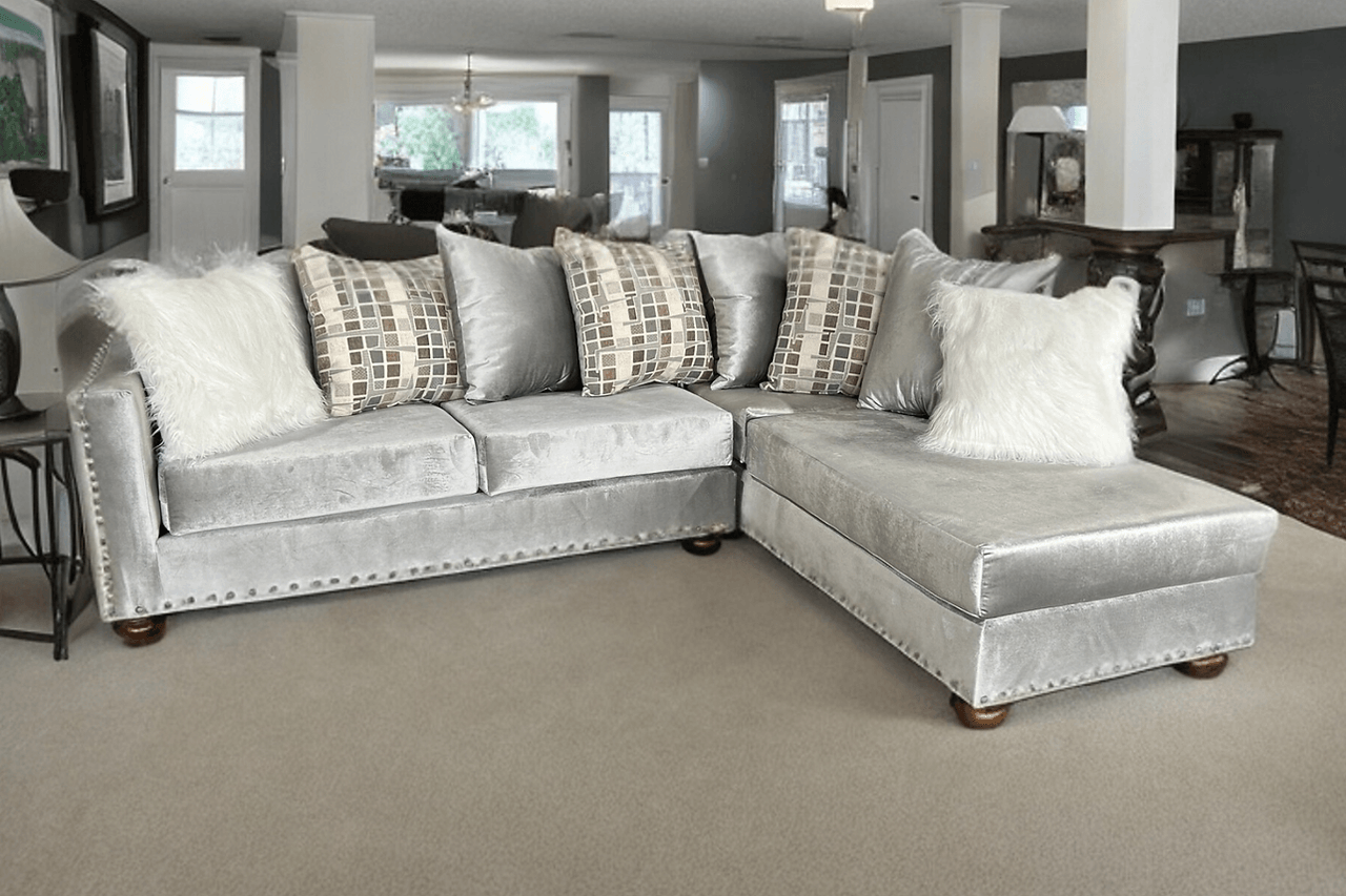Rivero Silver Velvet Sectional Sofa main view