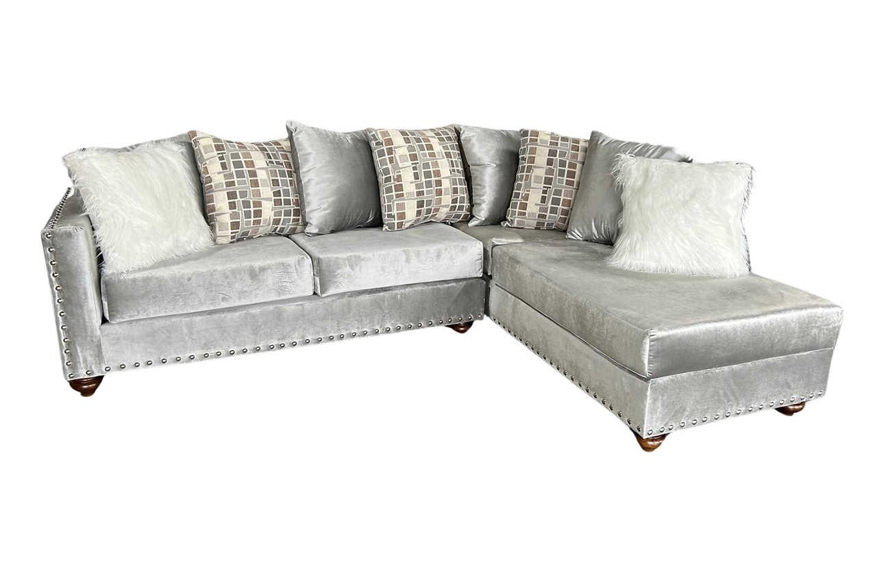 Rivero Silver Velvet Sectional Sofa side angle