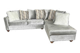 Detail of silver velvet upholstery on Rivero sectional
