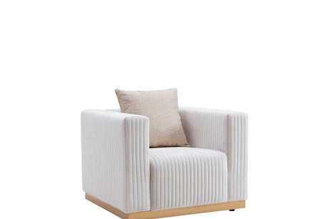Alisha Ivory floral accent chair, front right view