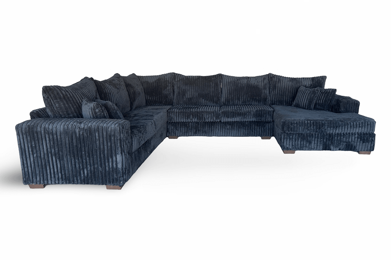Close-up of Texan Midnight Blue sectional sofa corduroy fabric