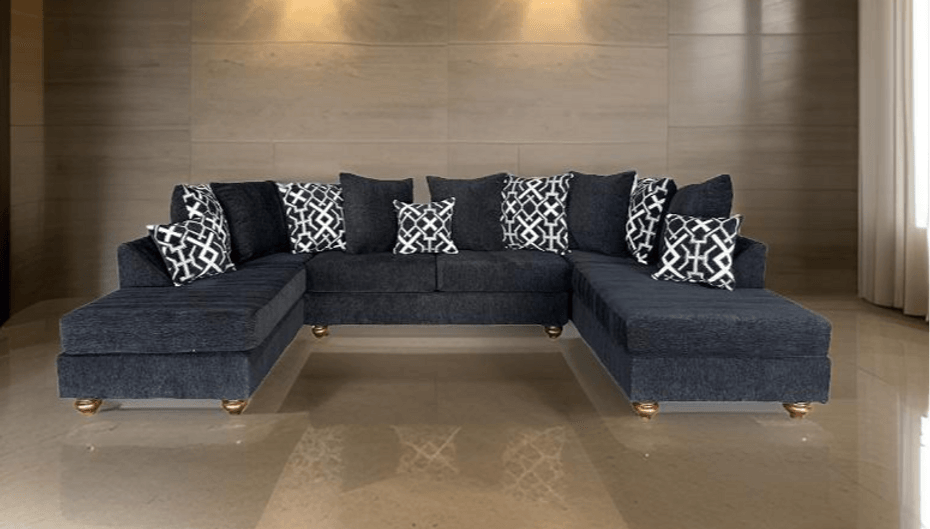 Zander Black Sectional sofa main view from front in living room