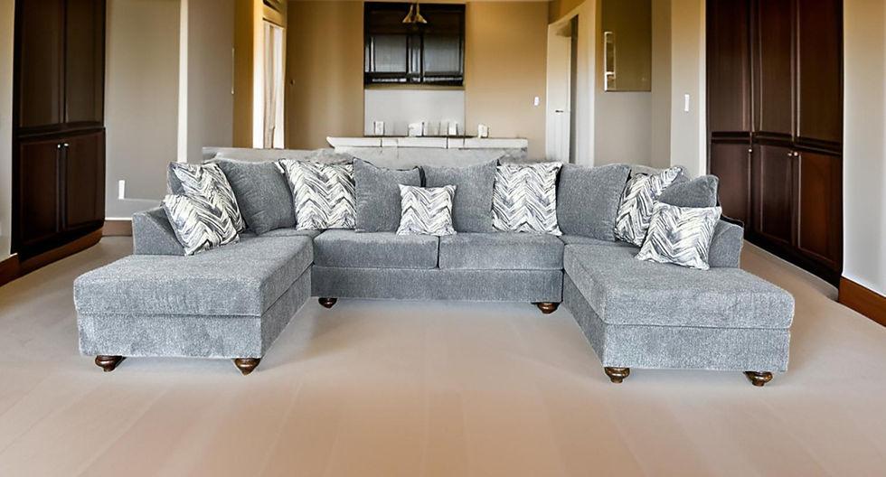 front view of Zander Gray Sectional sofa in light gray fabric