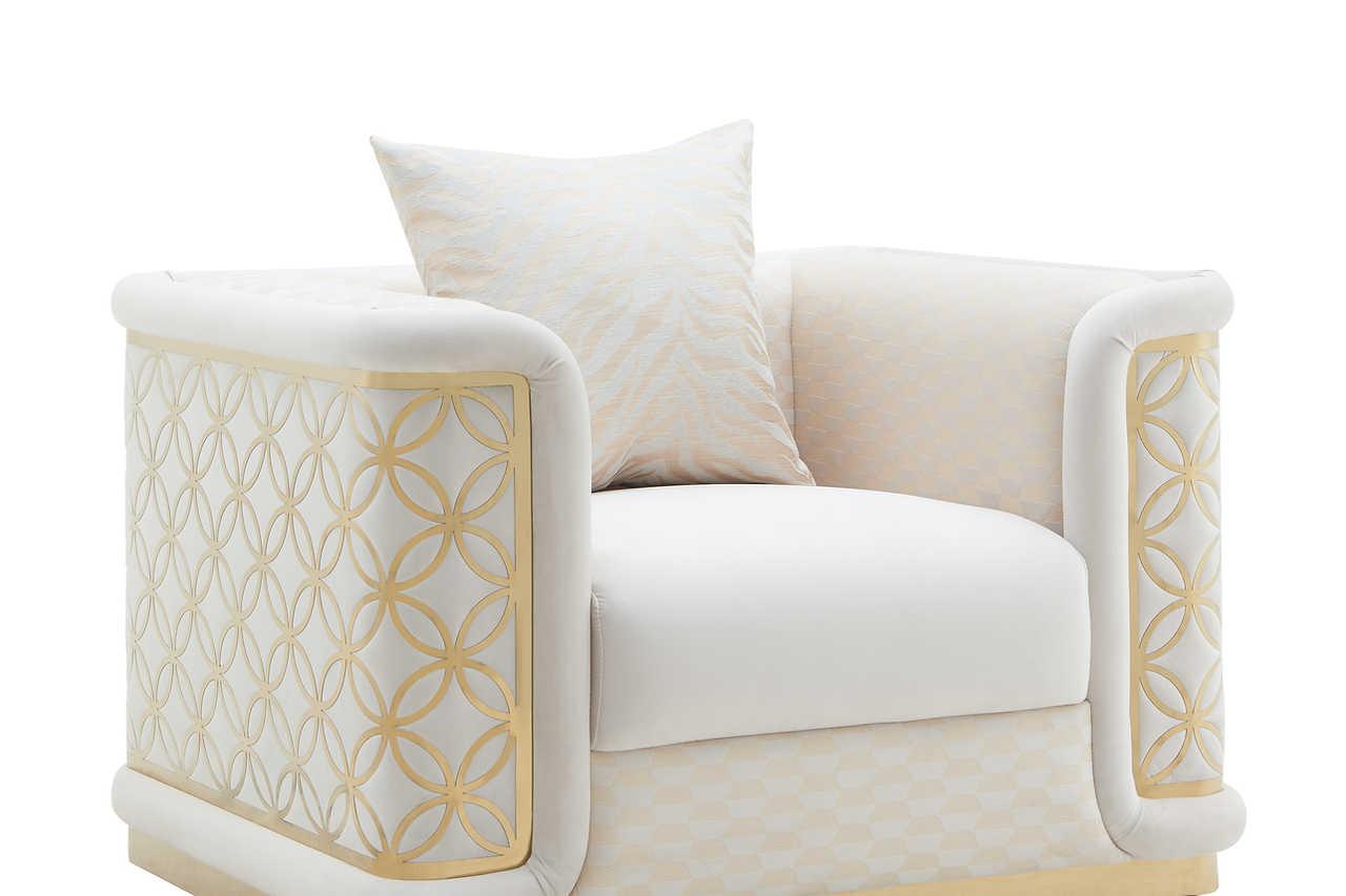 Riya Cream Accent Chair - front view cream fabric upholstery