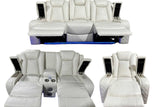Side angle of New York White Reclining Loveseat with stainless cupholder and Bluetooth sound system