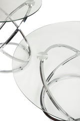Hollynyx set of two chrome and glass round end tables, side view
