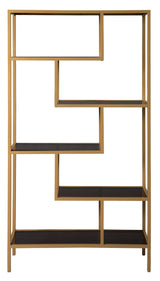 Frankwell gold finish metal and glass 5-shelf bookcase styled with decor