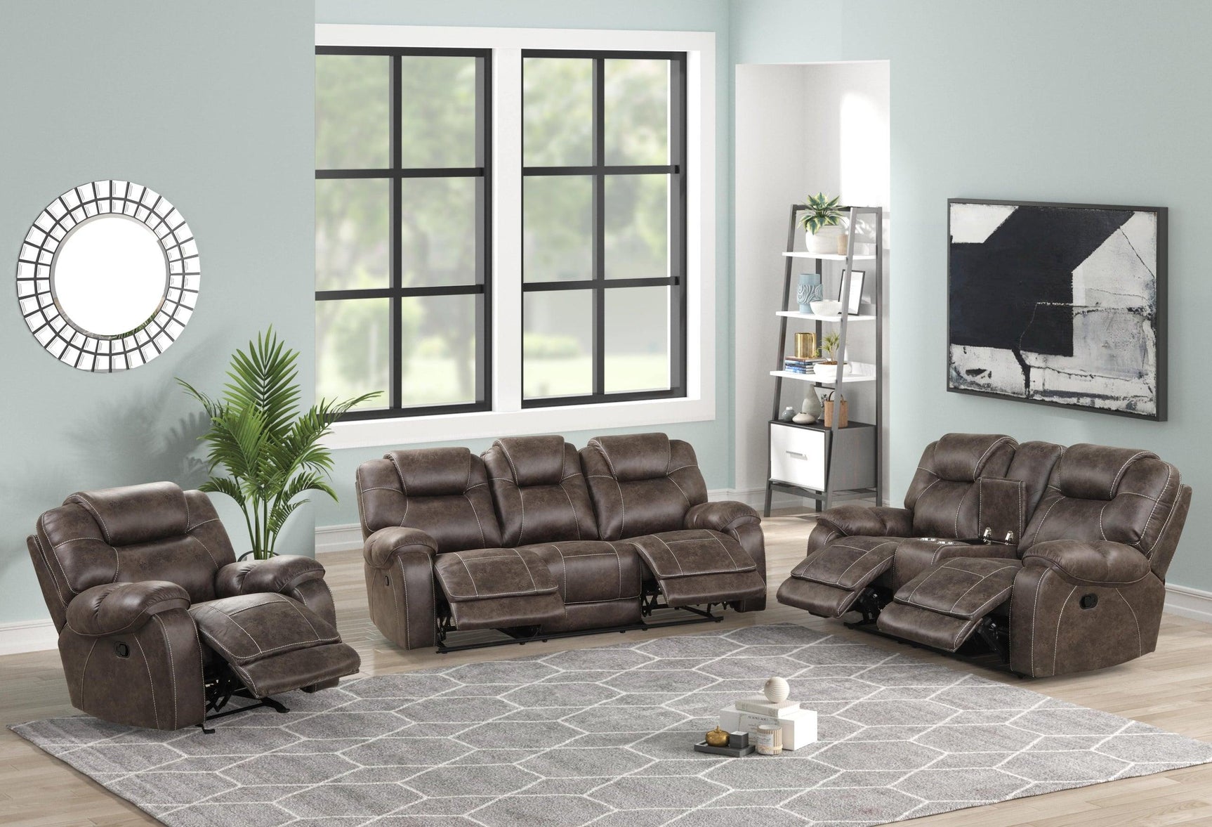 Madrid Chocolate Rustic Leather 3-Piece Reclining Set side angle