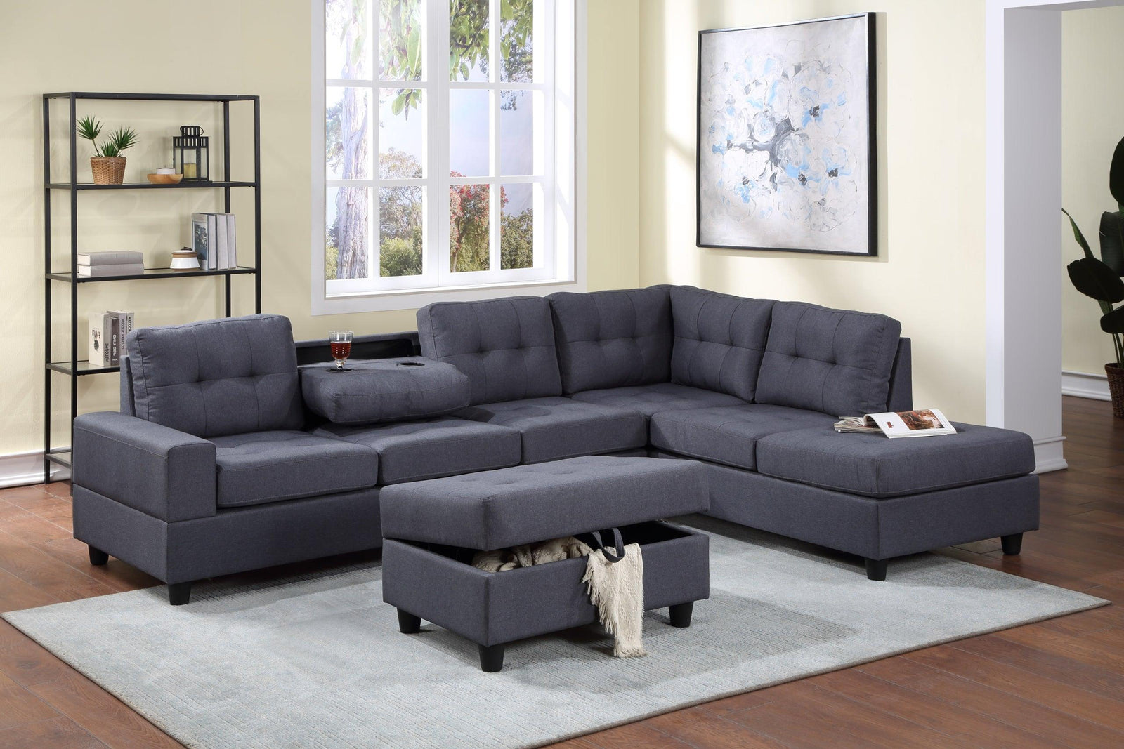 main view of Heights Gray Fabric Tufted Reversible Sectional Ottoman Set sectional sofa