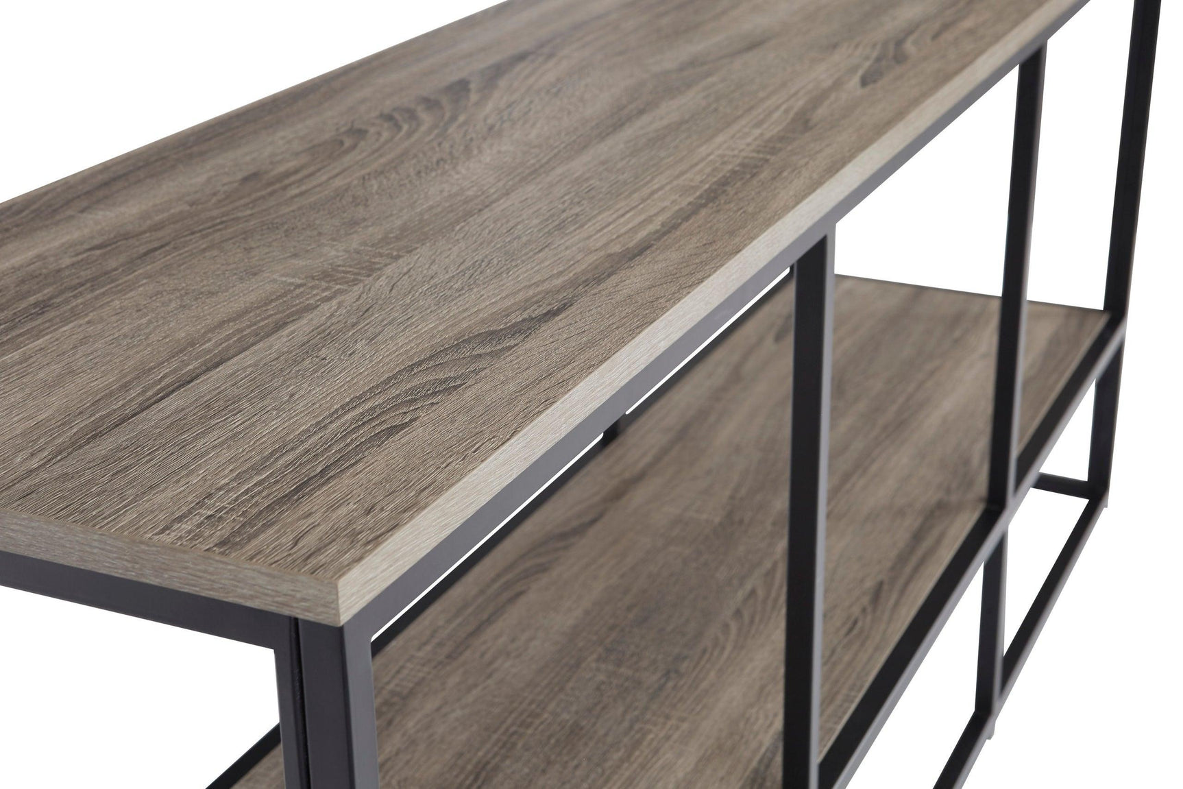 Close-up of cabinet and metal frame on Wadeworth industrial TV stand