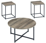 Wadeworth two-tone end tables showing black and brown wood and metal construction, side view