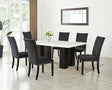 Finland Black Parsons dining room set with marble table and velvet chairs, angle view