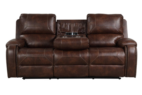 Leather Rust Sofa with Drop Down Table and Charging Ports