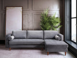 Roxy Grey Velvet Sectional sofa side angle view