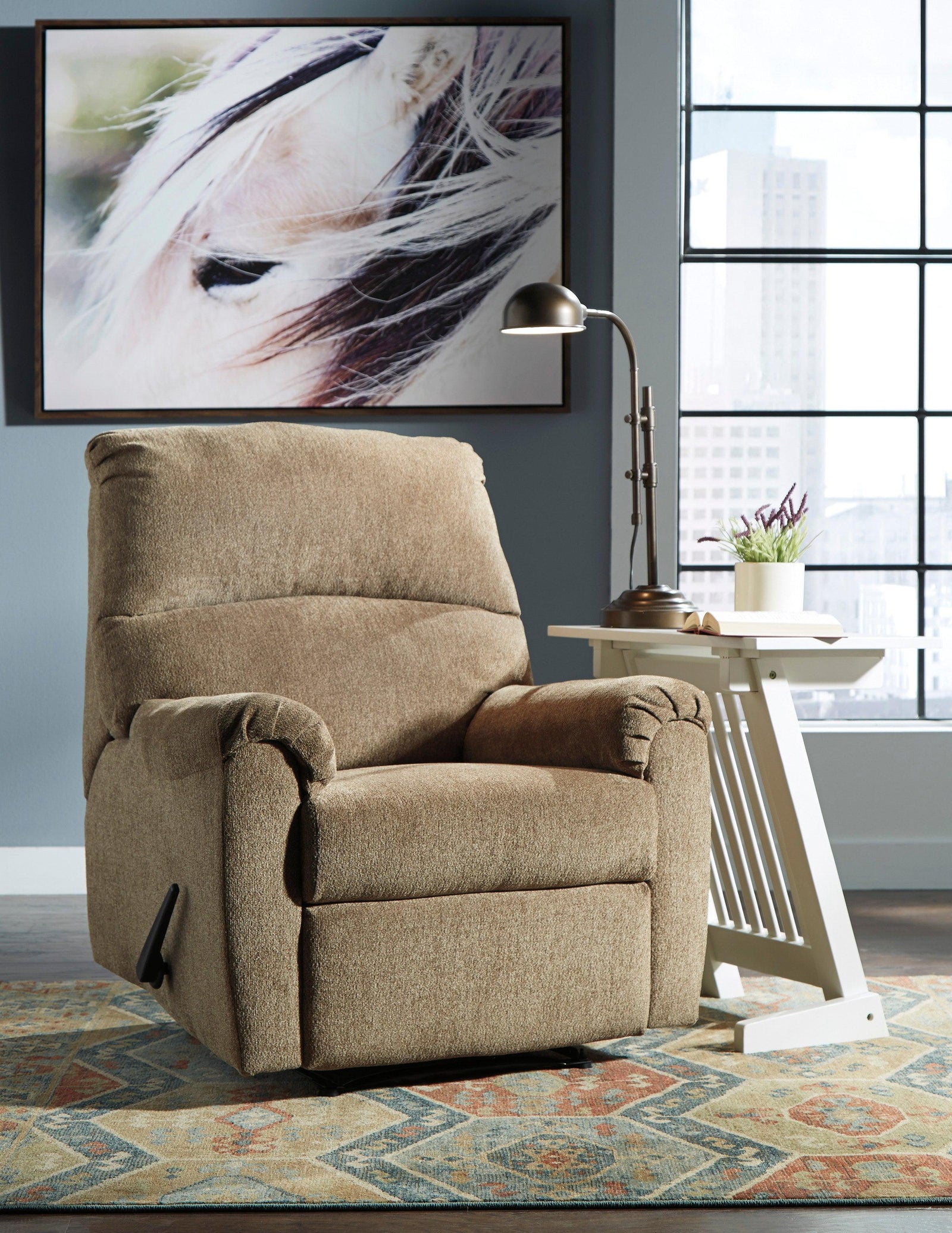 Nerviano Mocha Zero Wall Metal Polyester Contemporary Modern Recliner - Ella Furniture