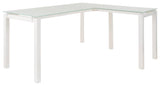 Baraga White Glass L-Shaped Office Desk side view with metal frame