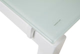 Baraga White Glass L-Shaped Office Desk workspace setup in white