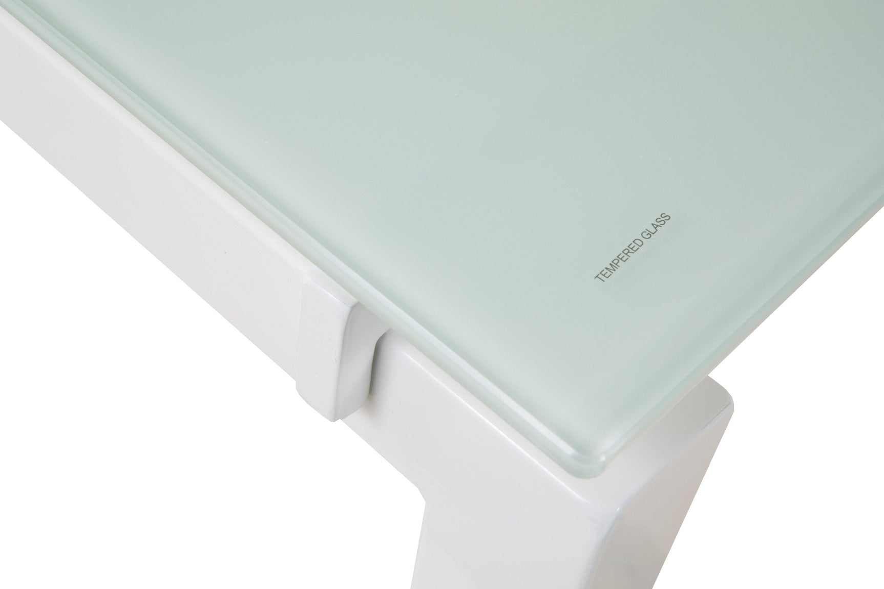 Baraga White Glass L-Shaped Office Desk workspace setup in white
