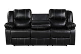 Carter Black reclining sofa with drop down table - side view