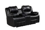 Reclining glider chair in black leather gel upholstery - side angle