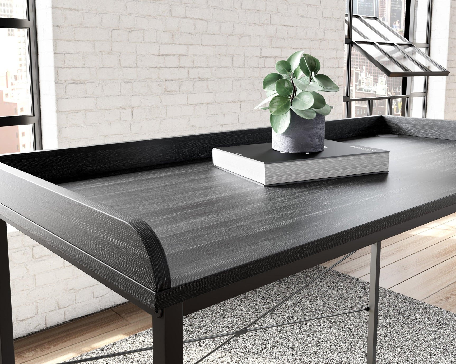 Yarlow Black Modern Computer Home Office Desk angled desktop surface
