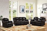 Carter Brown brown gel leather reclining sofa front angle