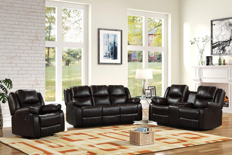 Carter Brown brown gel leather reclining sofa front angle