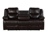 Carter Brown brown gel leather reclining loveseat with console
