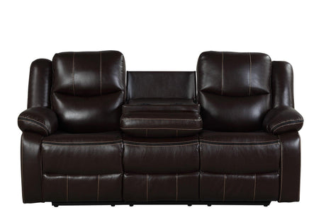 Carter Brown brown gel leather reclining loveseat with console
