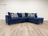 Blue Modern Contemporary Traditional Thick Chenille Microfiber Fabric Upholstered Sectional - Ella Furniture