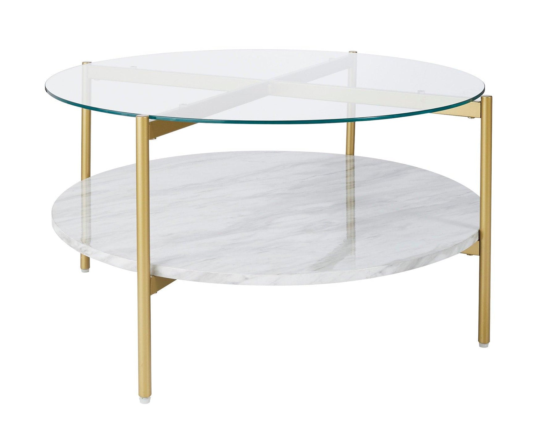 Wynora Gold/White Contemporary Modern Metal Wood Glass Marble Round Cocktail Table - Ella Furniture