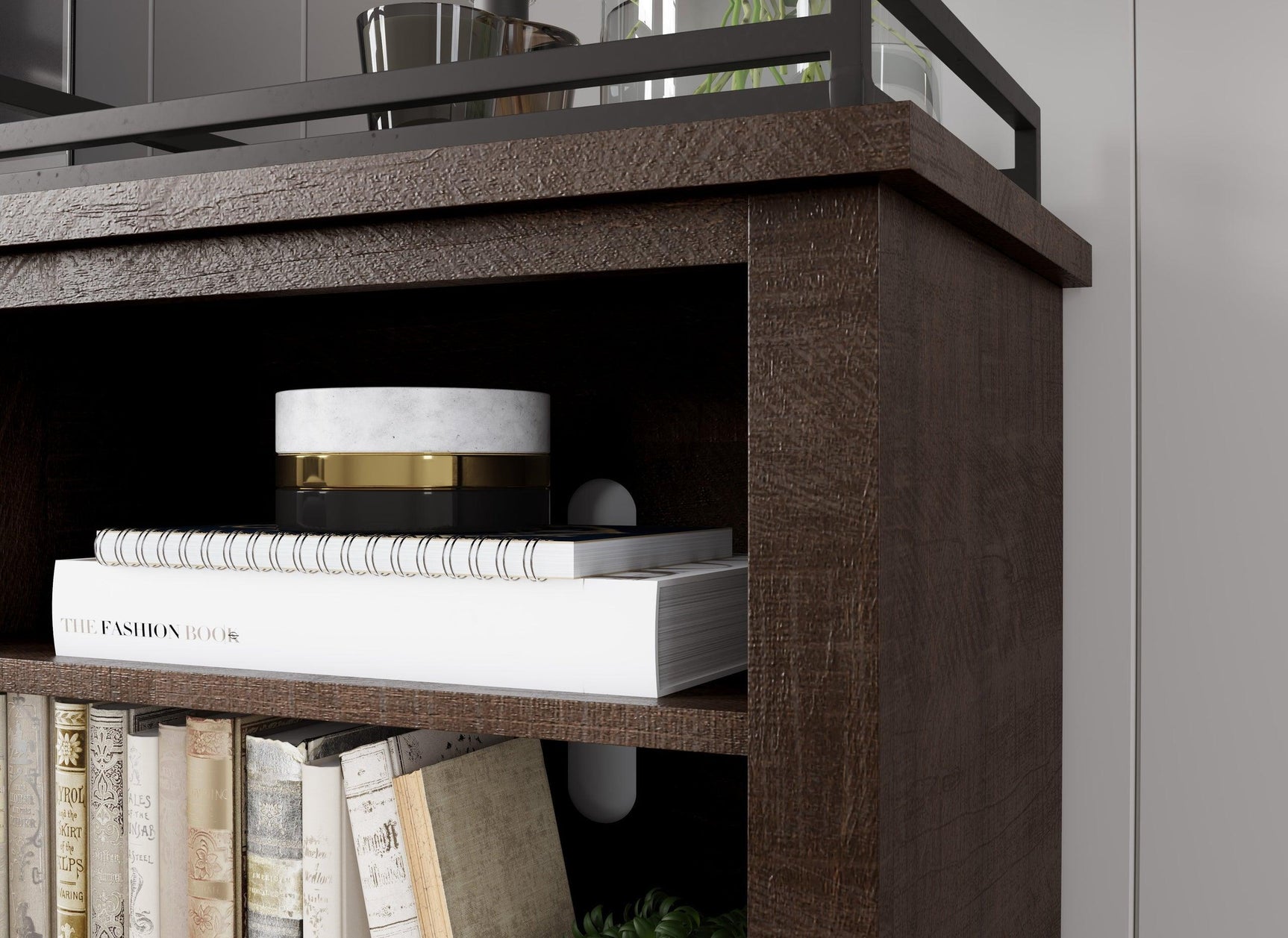 Close-up of Arlenbry Large Brown TV Stand cabinet and drawer detail