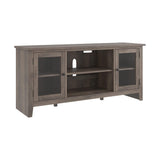 Arlenbry Gray modern transitional wood TV stand with glass doors side angle