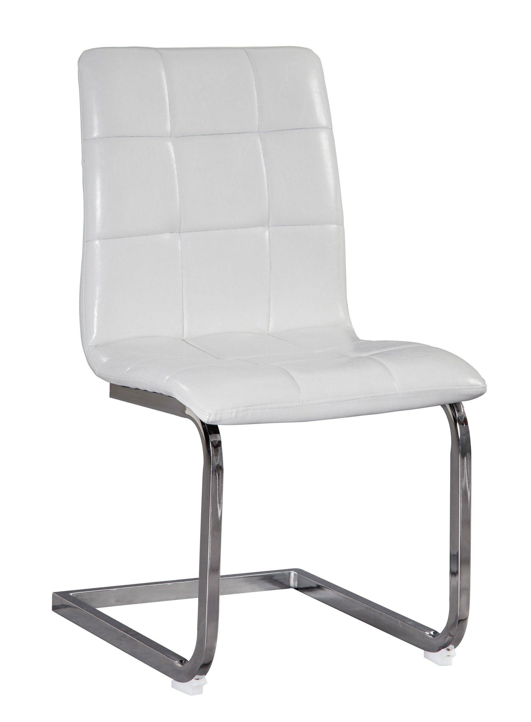 Front view of Madenere chrome and white round dining set