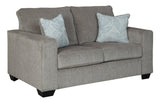 Close-up of Ashley Altari Alloy Gray Fabric upholstery and stitching