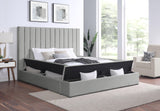 Side view of France Gray Velvet Upholstered Storage Platform Queen Bed