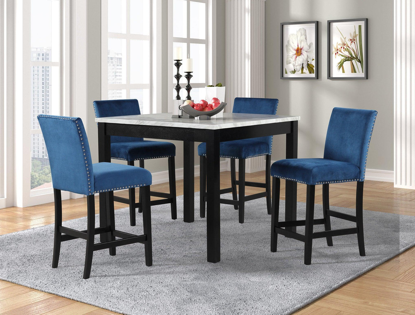 main view of Dior Blue Velvet Counter Height Set furniture