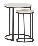 Large table side view in white with black accents