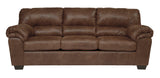 Side view of Ashley Bladen coffee faux leather upholstered sofa and loveseat set