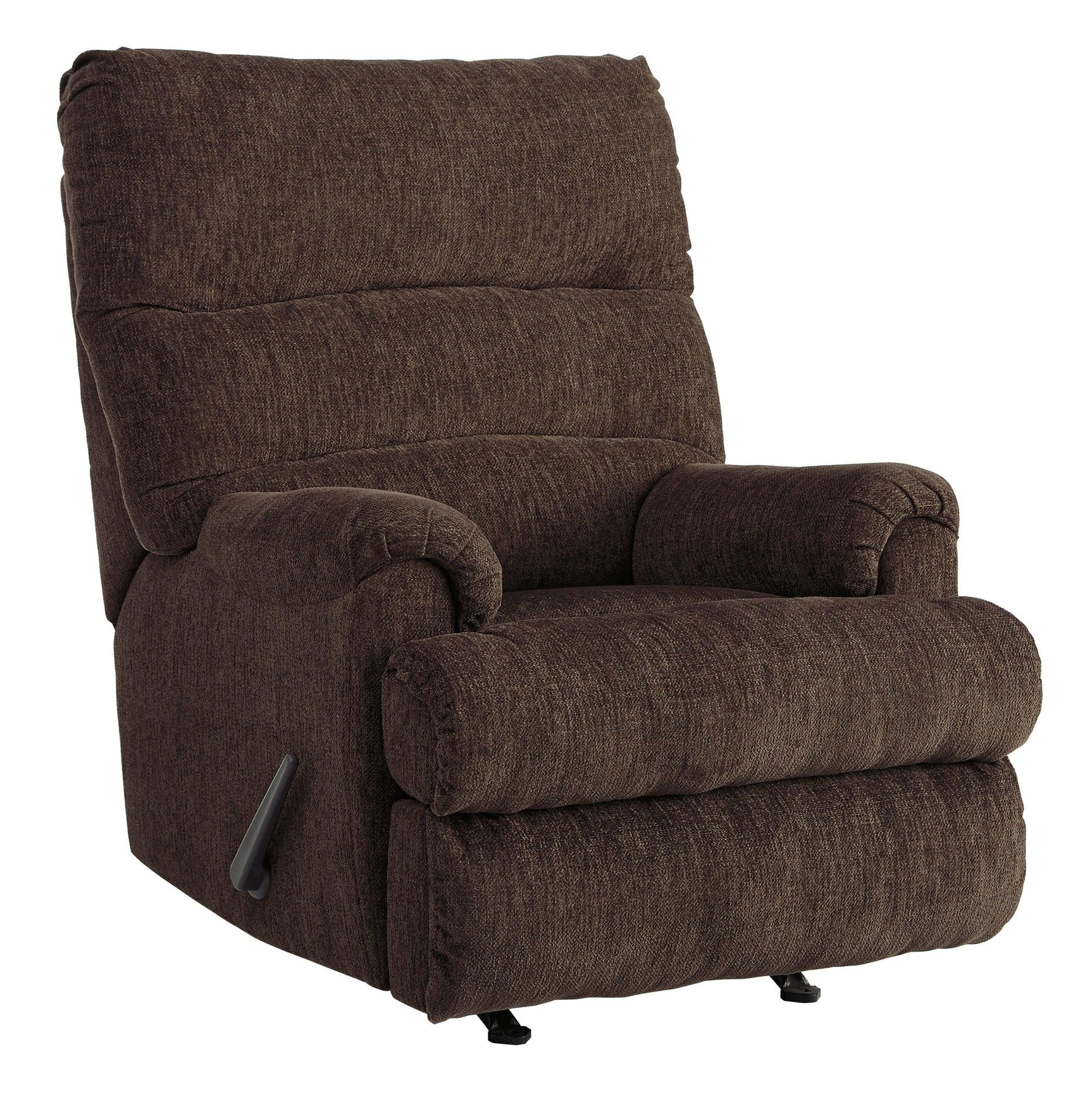 Earth fabric recliner front view highlighting upholstery and structure