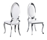 Close-up detail of Betsy Chrome and White Dining Room Set with focus on chair upholstery and table surface