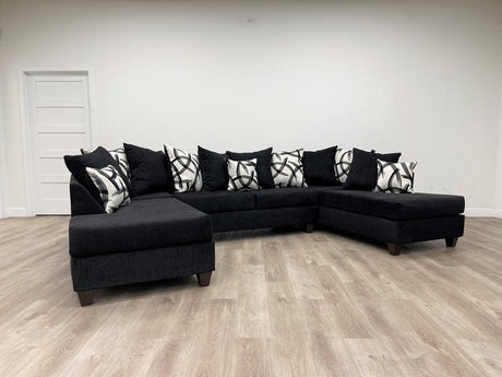 Bron Black Chenille Fabric sectional sofa, front angle view