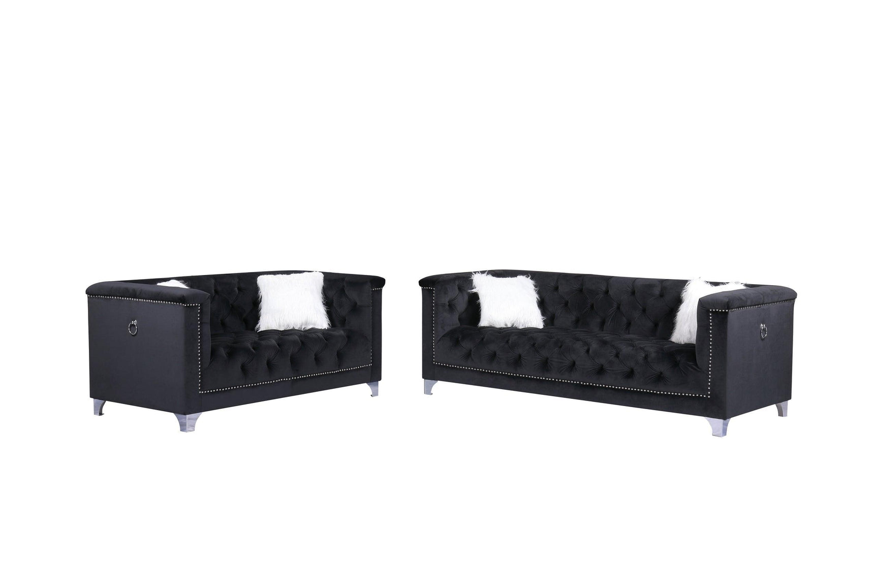 Prince Black Velvet Tufted Upholstered Living Room Set side view