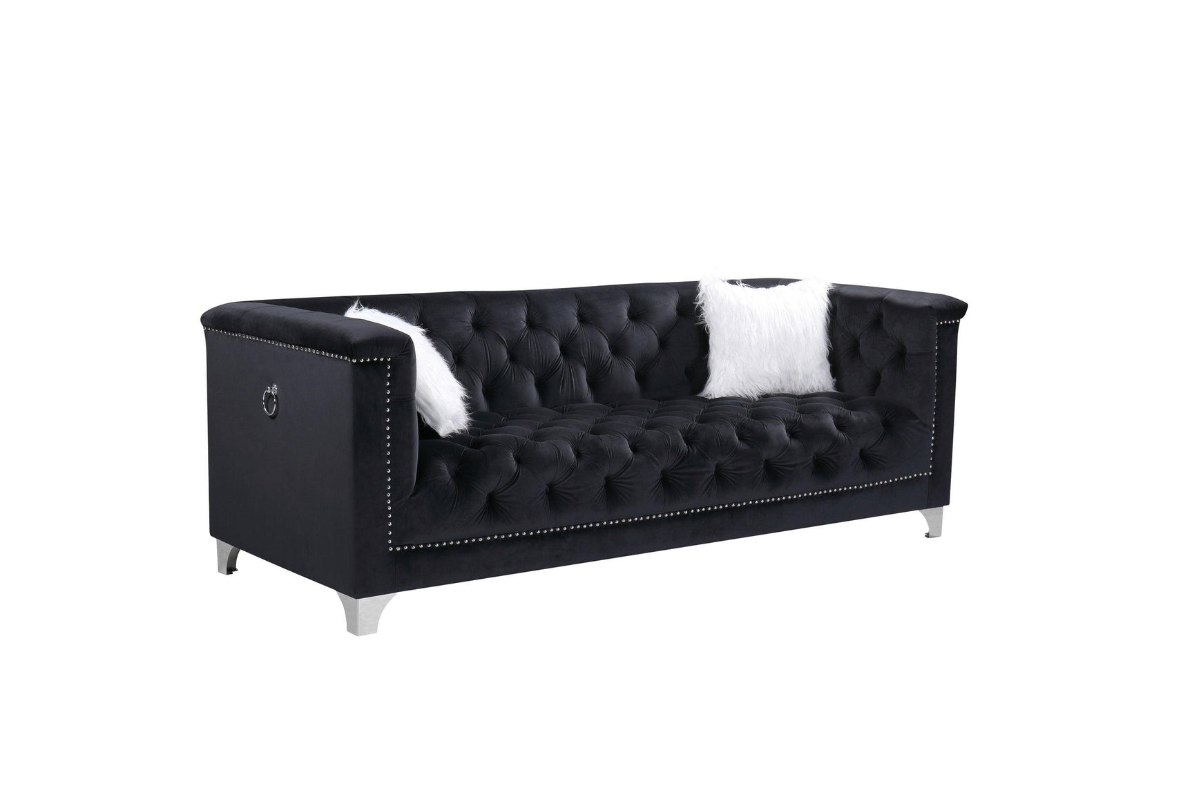 Prince Black Velvet Tufted Upholstered sofa detail view