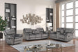 Perry Grey oversized reclining sofa front angle with fabric upholstery