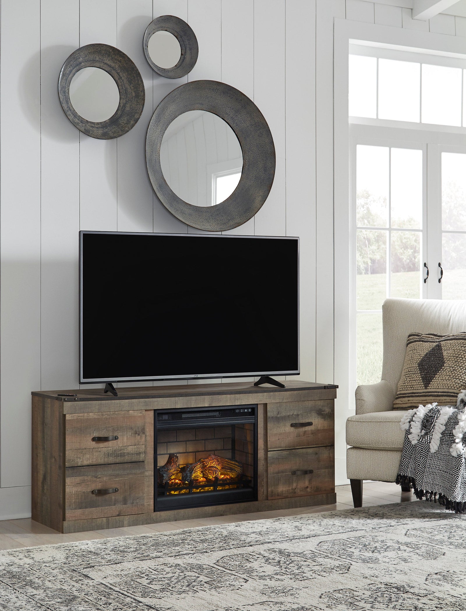 Brown Tv Stand With Fireplace