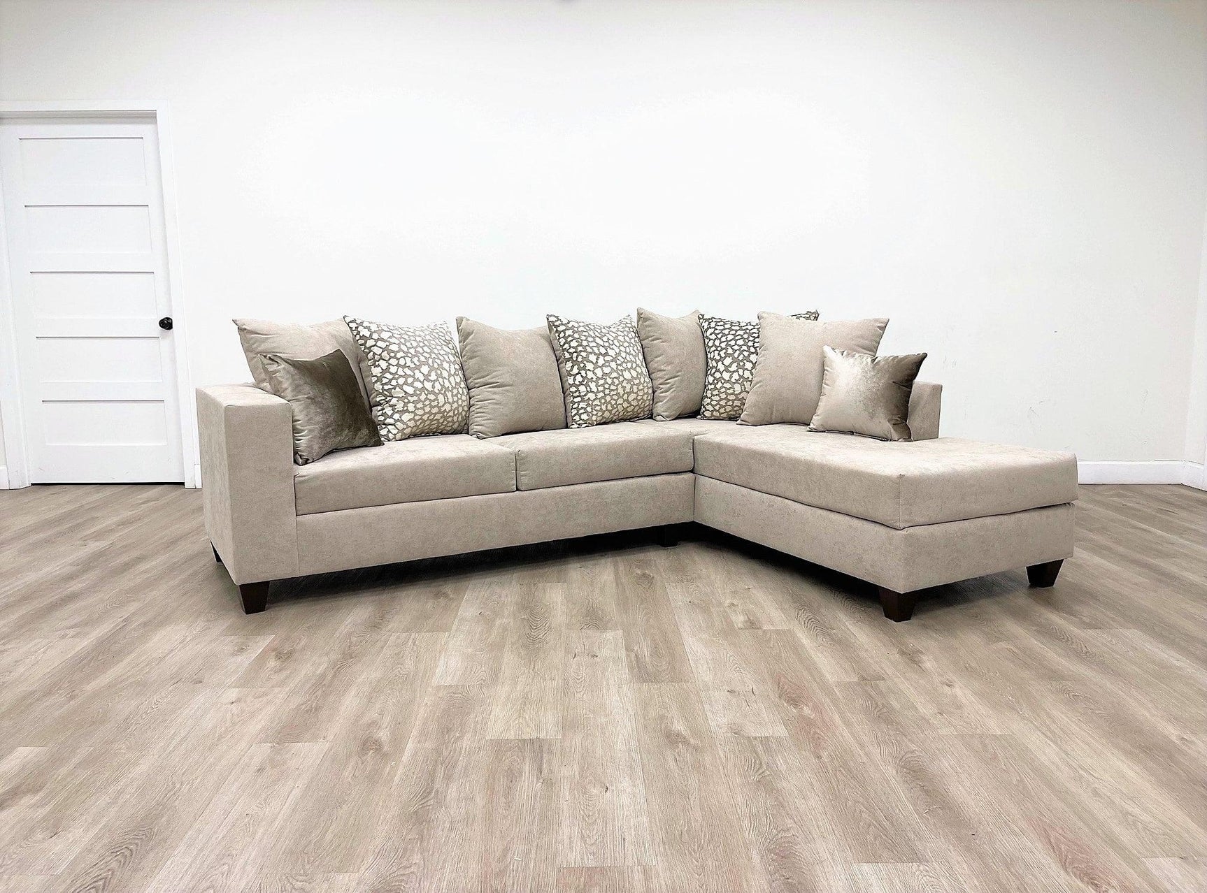 Hollywood Beige Modern Contemporary Solid Wood Thick Fabric Chenille Upholstered Sectional - Ella Furniture